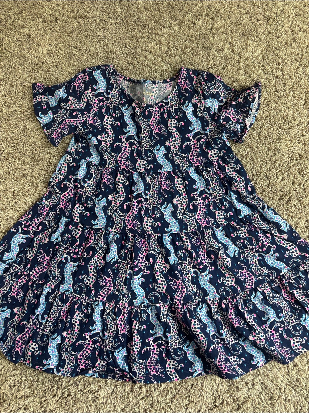 Lilly Pulitzer Navy Dress with Pink & Light Blue Leopard Print